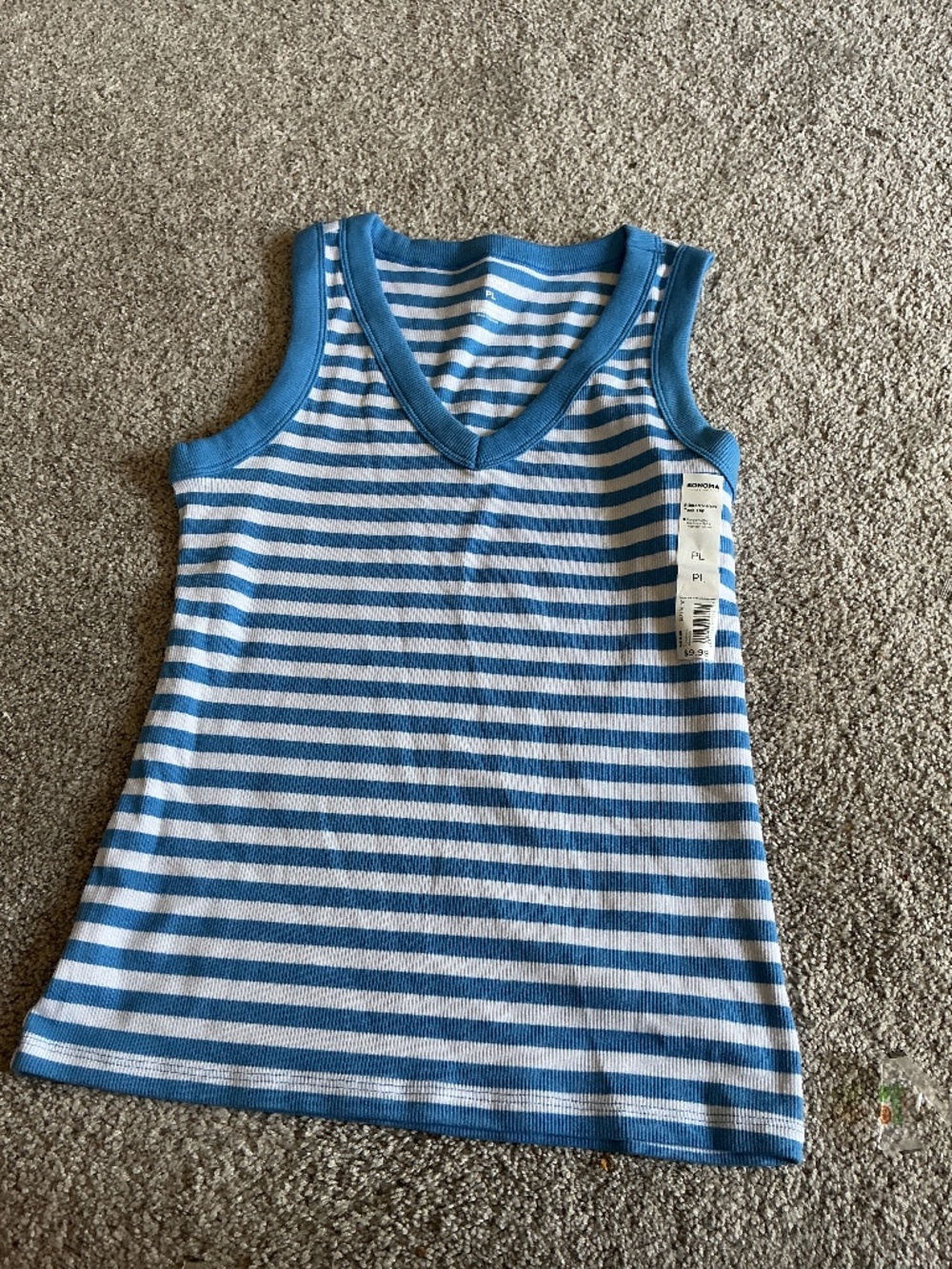 Sonoma Blue & White Striped Tank L NWT